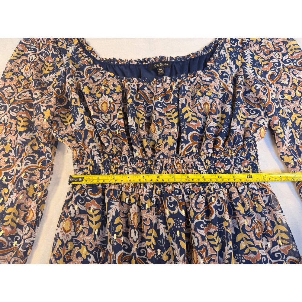 City Studio Paisley Floral Metallic Smocked Long Sleeve Dress Women’s 2XL - Picture 4 of 7